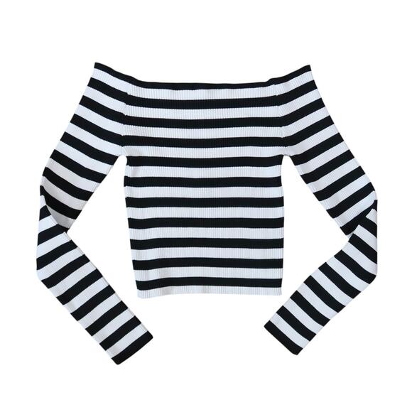Silence + Noise Urban Outfitters White and Black Striped Off Shoulder Sweater S - Picture 1 of 7